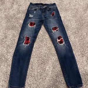 Judy Blue Jeans with Red Plaid Accents